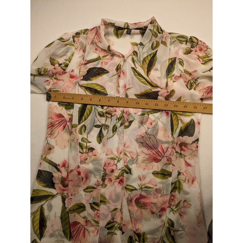 White House Black Market Top Women's XXS Floral White Blouse Scarf luxury Classy - Picture 9 of 16